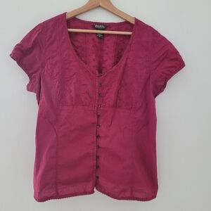 Eddie bauer size XL top Cranberry Red Embroidery Short Sleeve